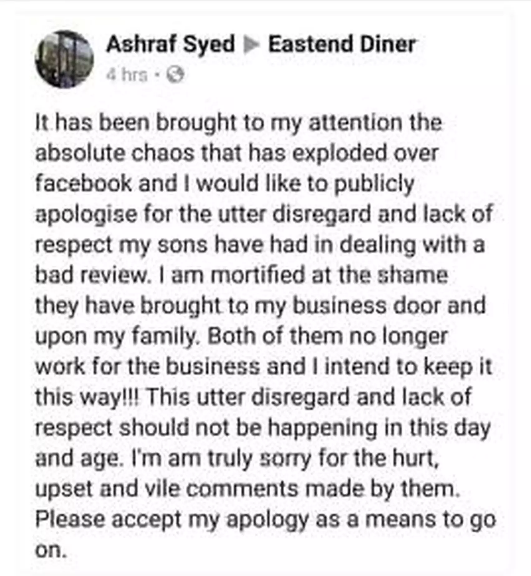 The now-deleted apology from Ashraf.