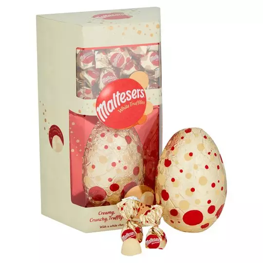 The egg also comes with a pack of white Maltesers truffles (