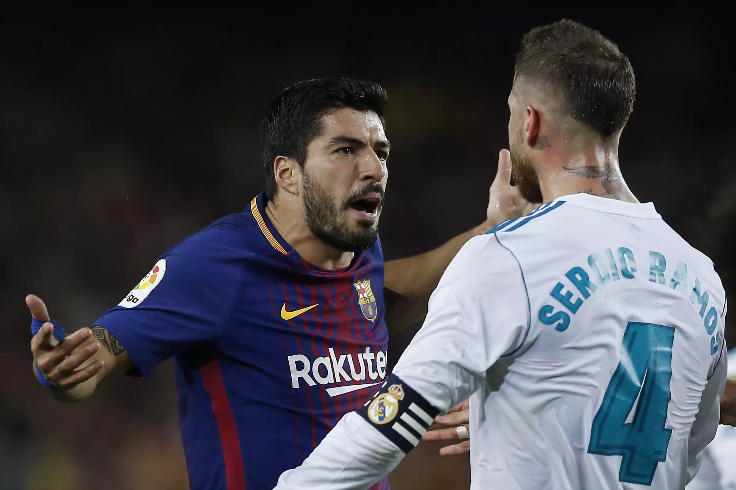 Suarez confronts Ramos. Image: PA