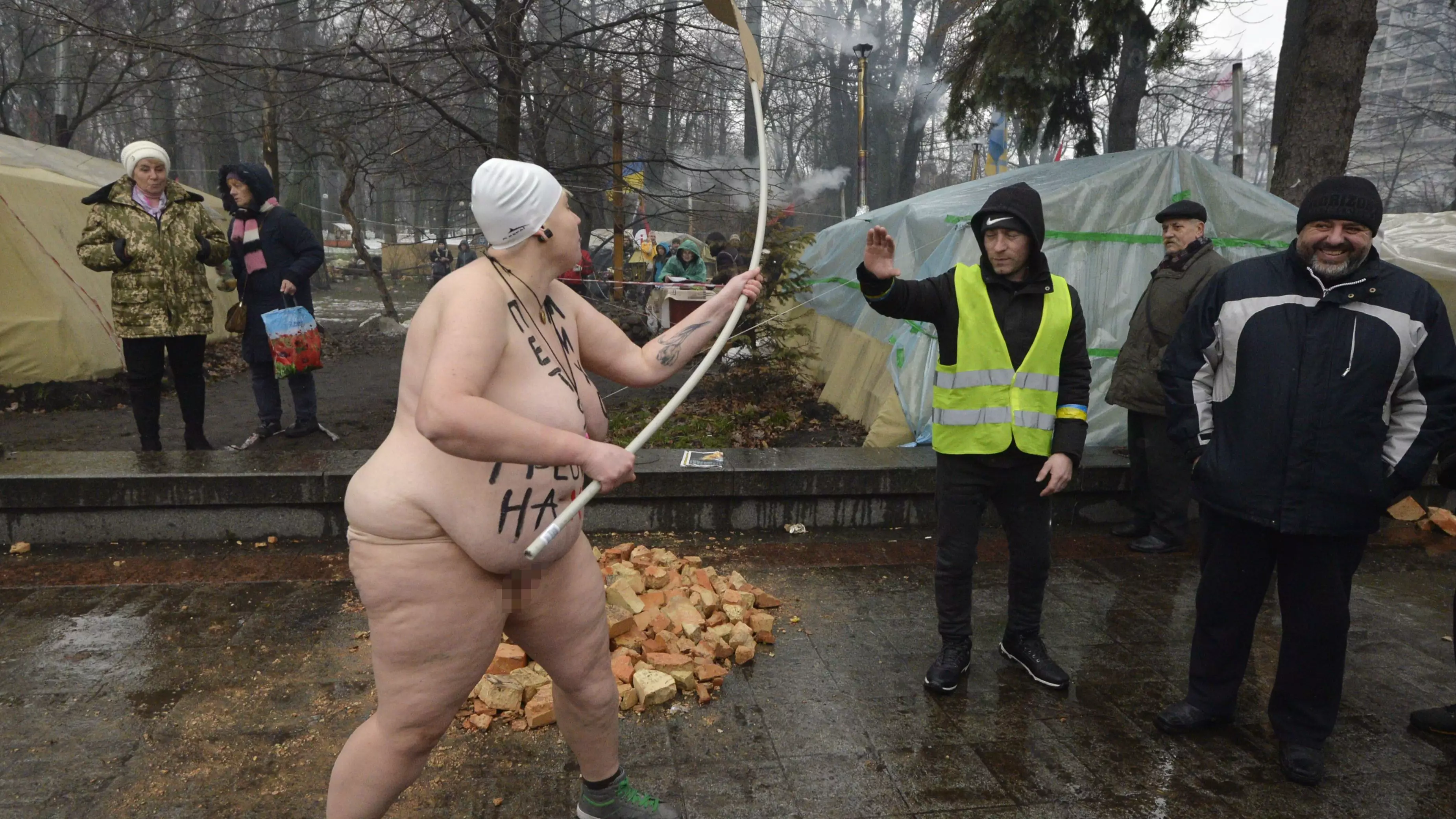 ​Naked Woman With 'Row The F*** Away' Written On Body Arrested Outside Ukrainian Parliament