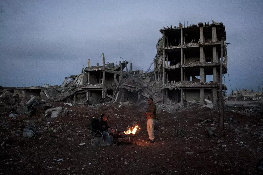 Buildings destroyed by fighting in Kobani.
