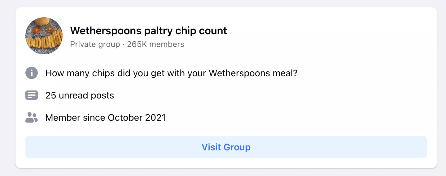 'Wetherspoons paltry chip count' is just one of the bizarre groups about the chain.
