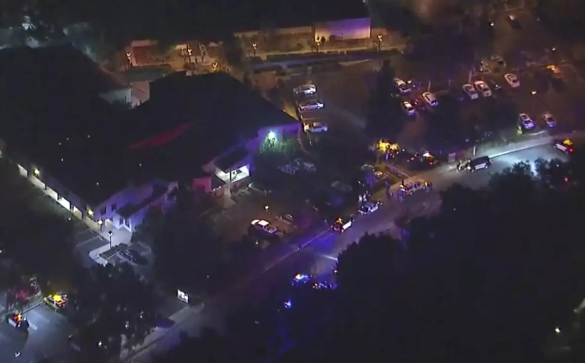 Still from aerial footage of the Mass shooting in Thousand Oaks, California.