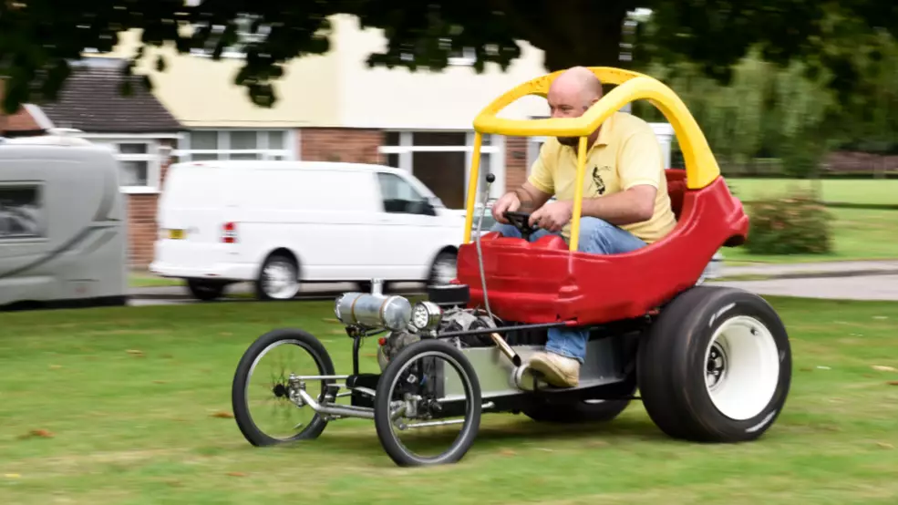 Dad Builds Roadworthy 25mph Adult Version Of Little Tikes Cozy Coupe