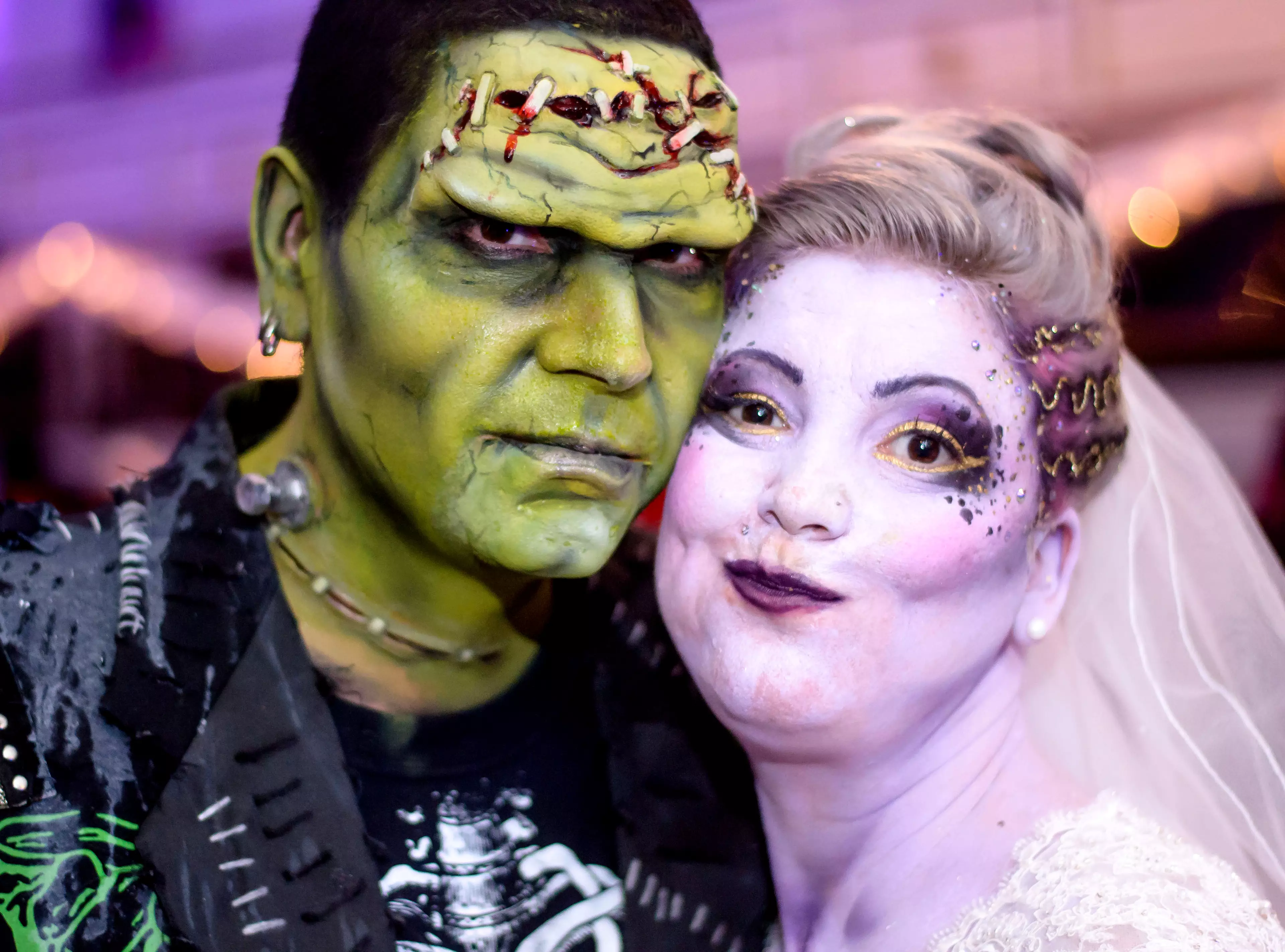 Looking their best on her wedding day meant dressing up as Frankenstein and his bride for this couple. (