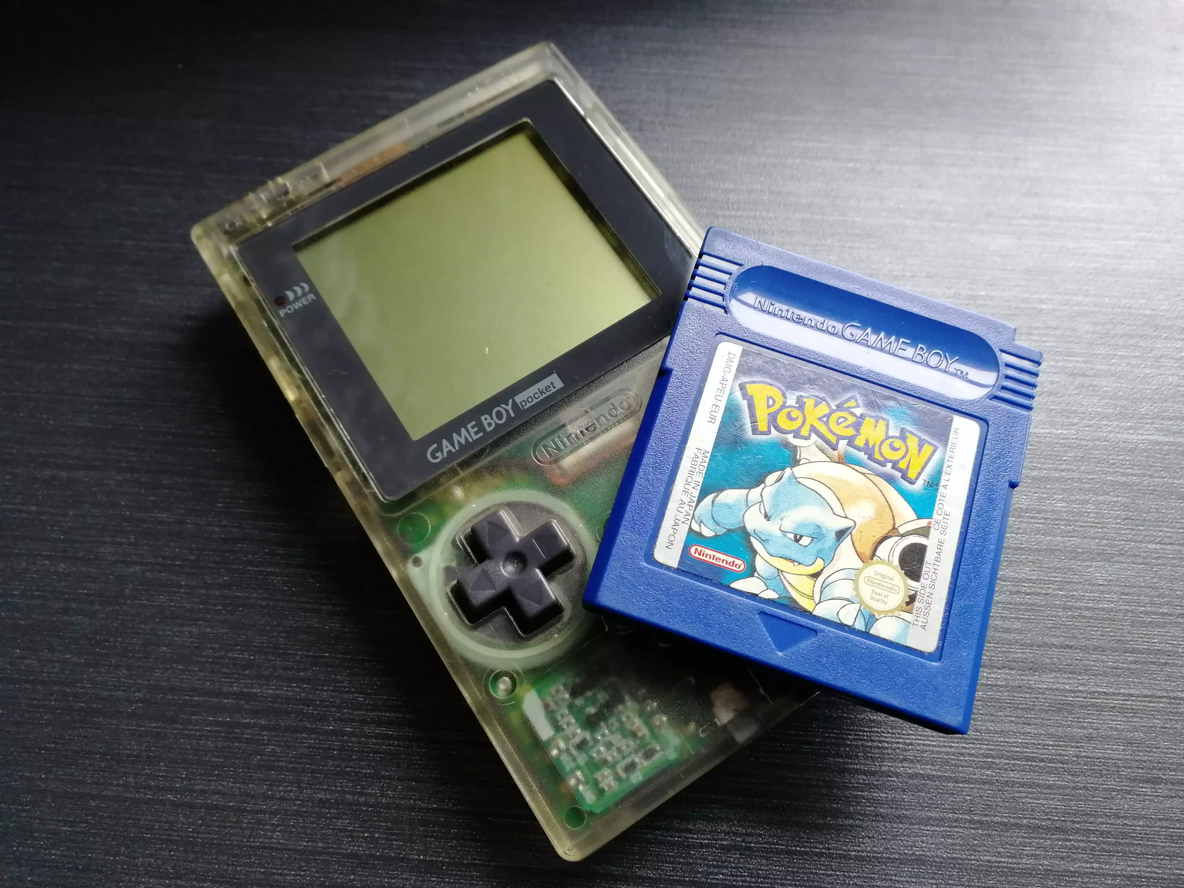 Pokémon Blue (released 1999 in the UK) and a Game Boy Pocket /