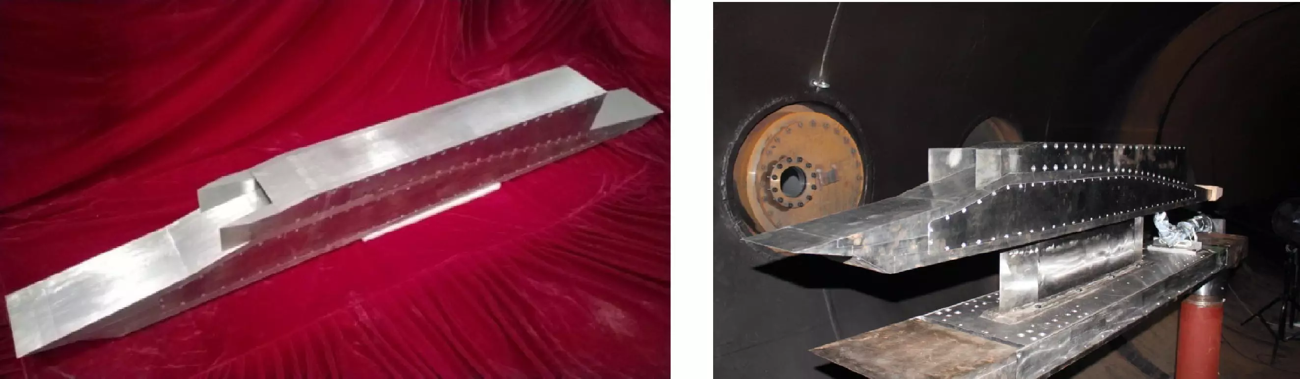 Photo of performance test engine model and its installation in JF-12 shock tunnel.