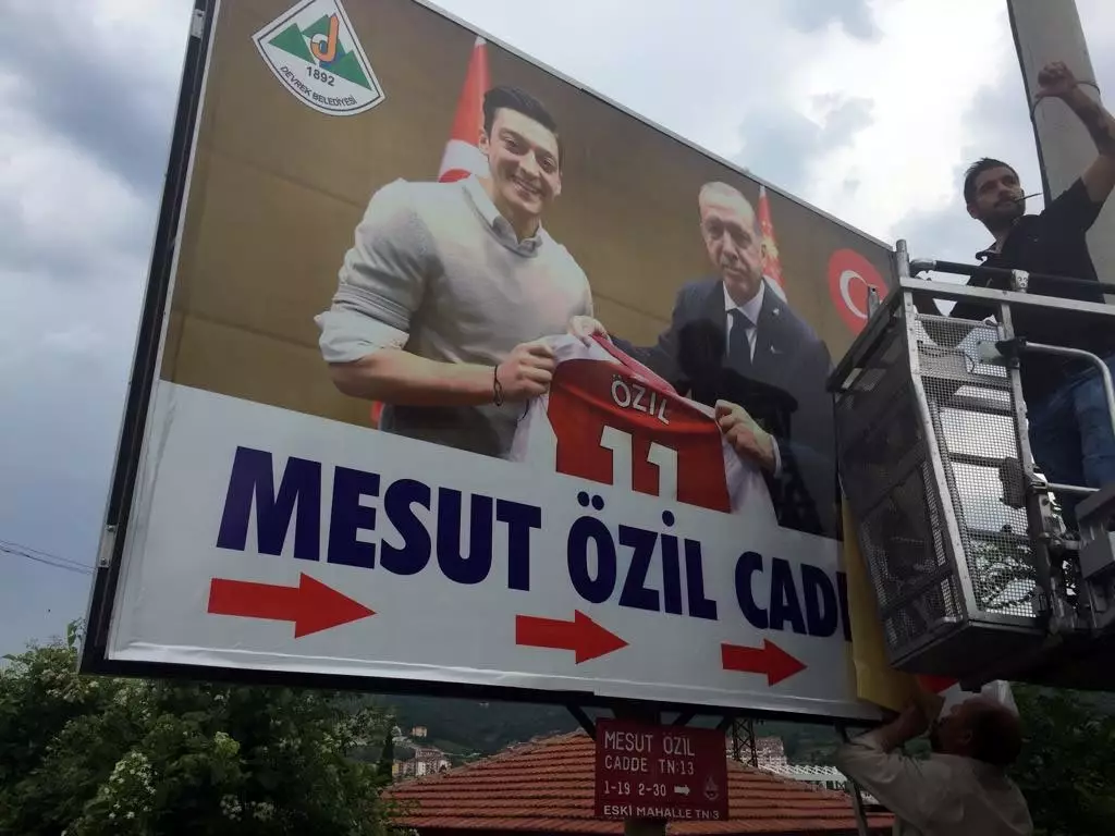 Ozil's picture was used as part of the election campaign. Image: PA Images