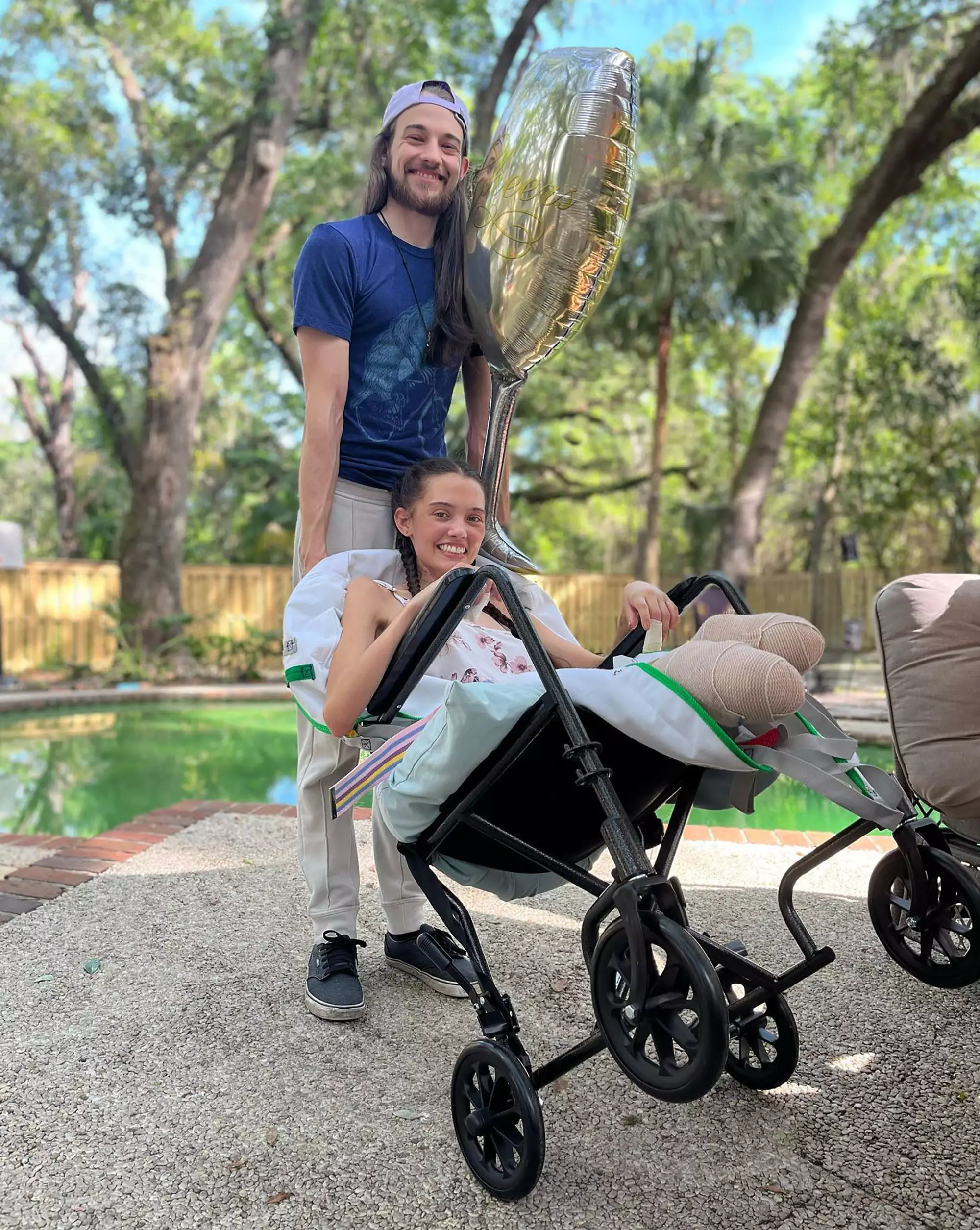 Claire at home with her family.