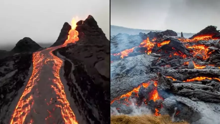 Incredible Drone Footage Shows Volcano Erupting In Iceland
