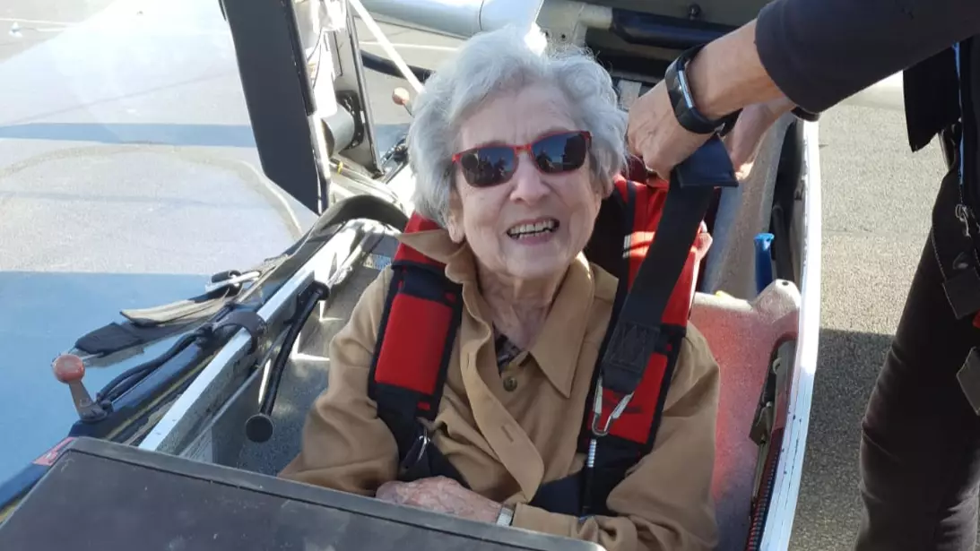 Elderly Woman Celebrates Her 100th Birthday By Going Flying In A Glider Plane