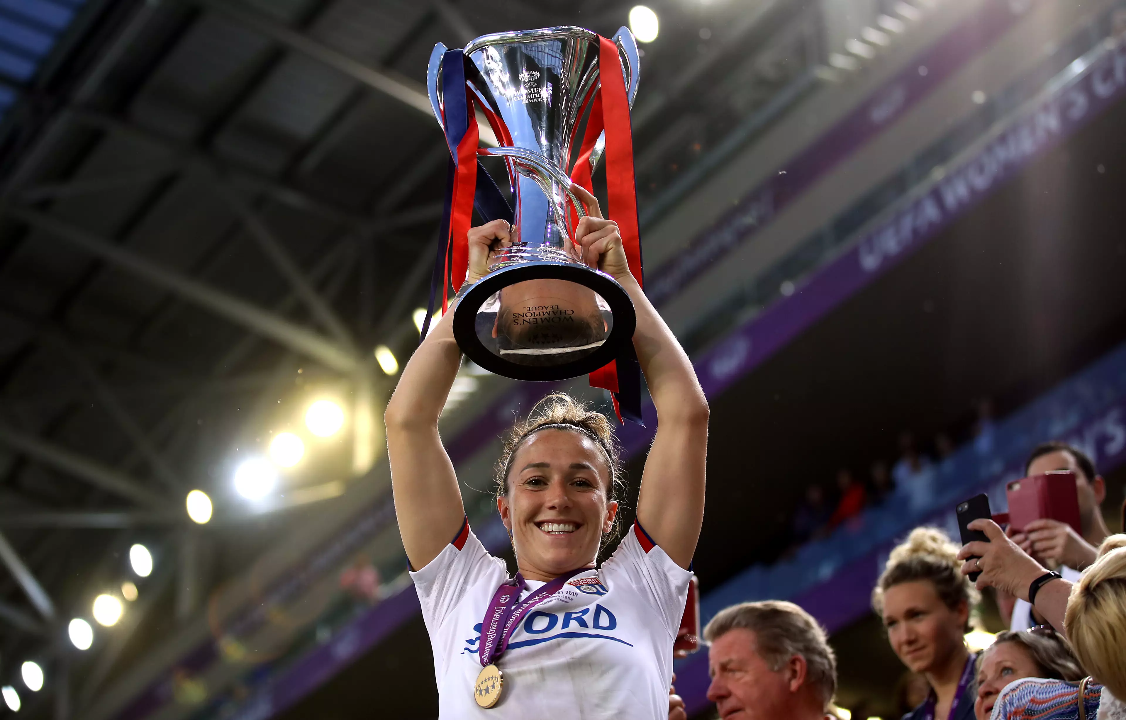 Lucy Bronze with the Champions League trophy. Image: PA Images