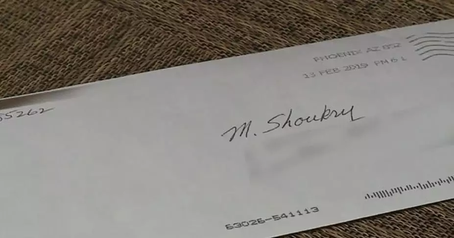 The letter was in a handwritten envelope.
