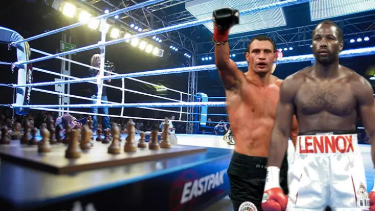Lennox Lewis And Vitali Klitschko Set To Have A Game Of Chess In A Boxing Ring