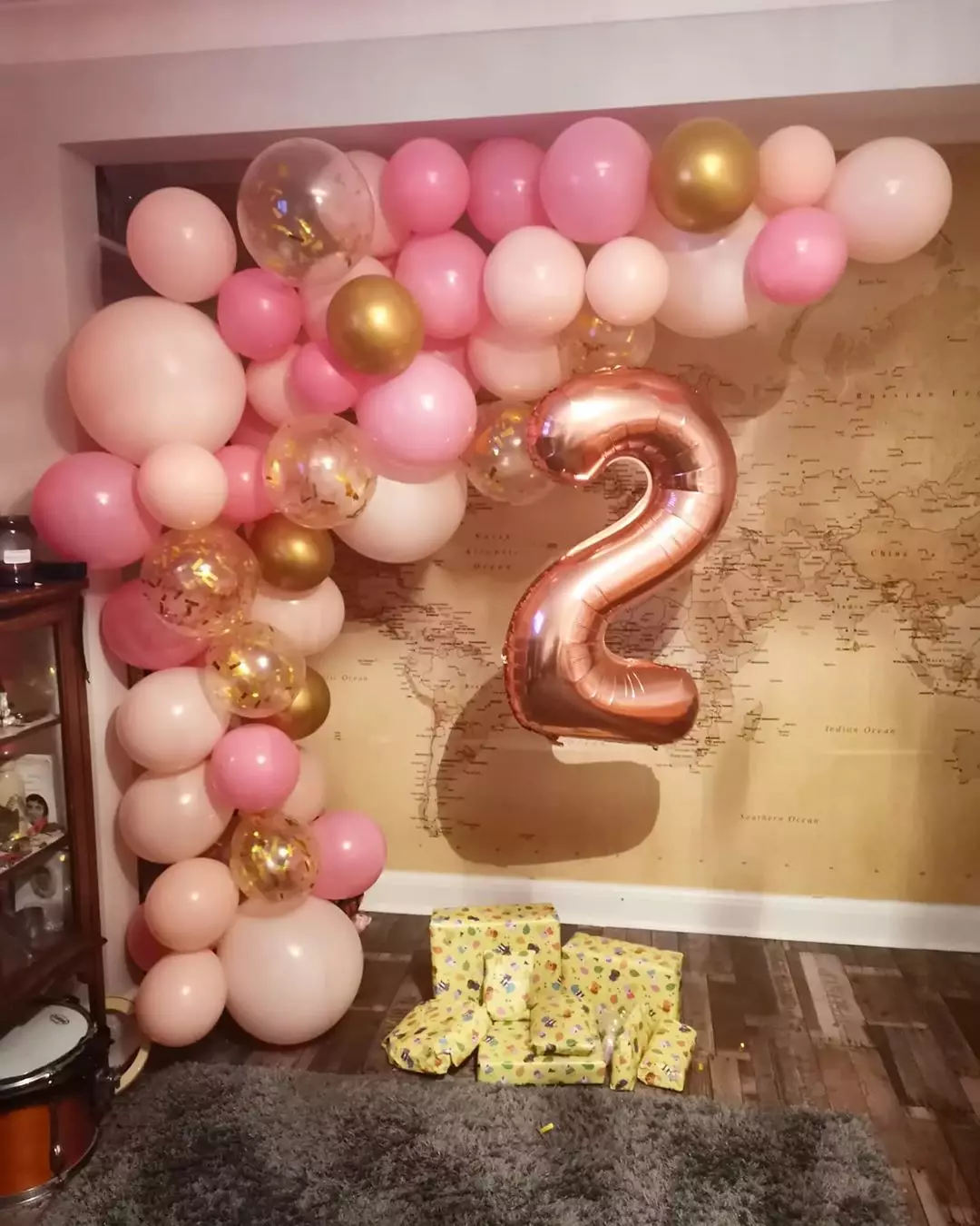 Molly's balloon arch in pink and gold took 2 hours to assemble and looks spectacular! (