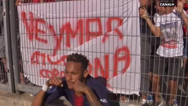 Neymar pretends to cry. 