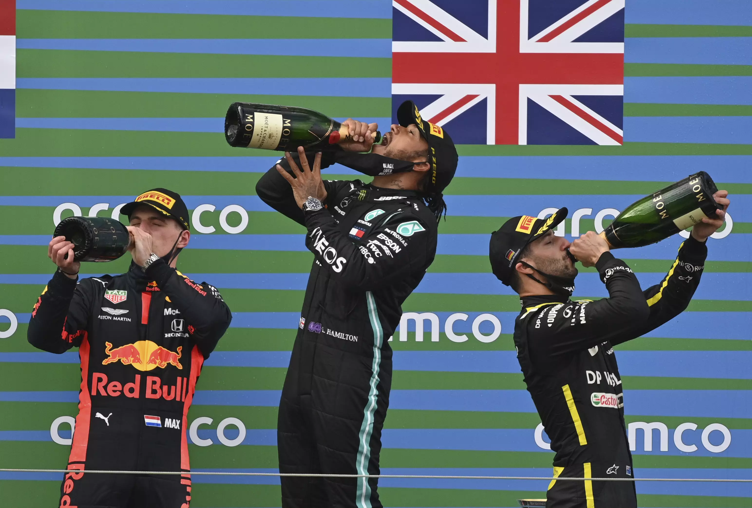 Daniel Ricciardo joined Max Verstappen and Lewis Hamilton on the podium.