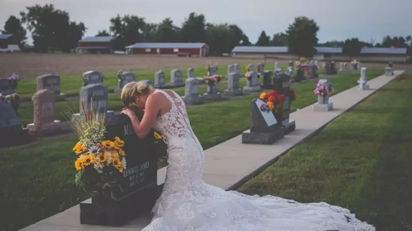 Grieving Bride Breaks Down At Fiancé's Grave On Day They Were Going To Marry