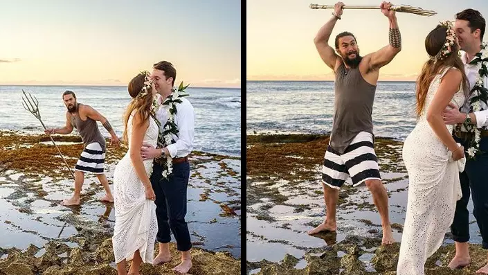 Jason Momoa Crashes Couple's Wedding Photos Carrying An Aquaman Trident