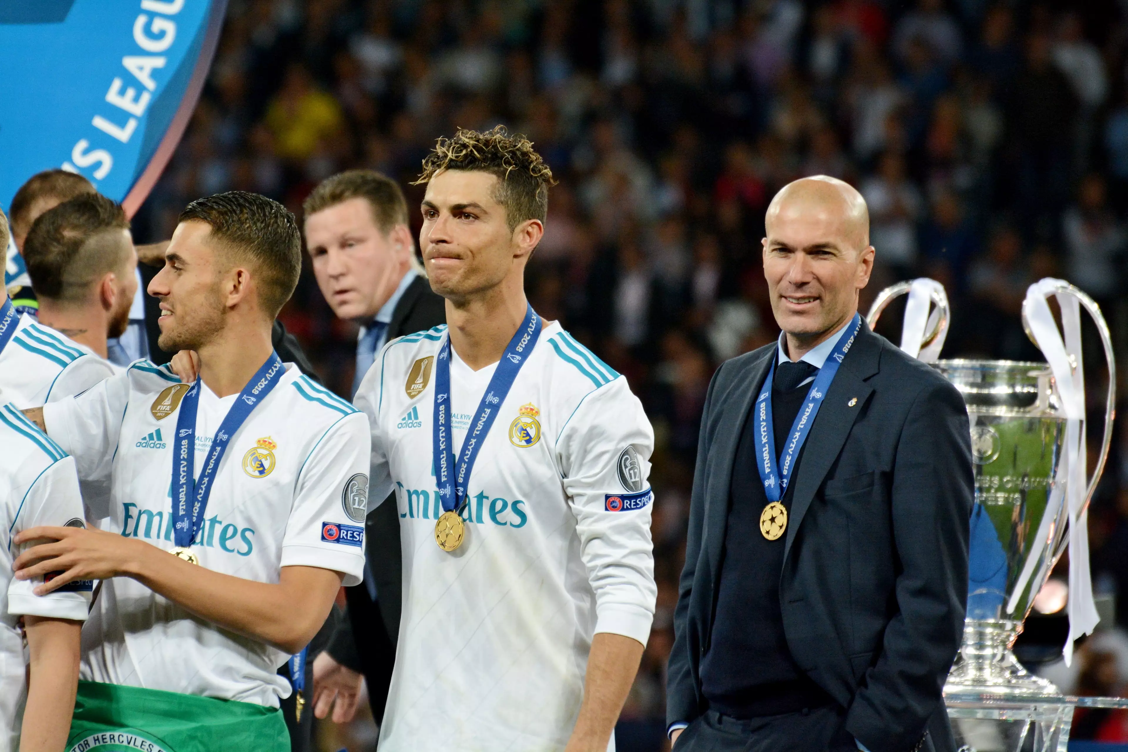 Ronaldo looking weirdly not that happy to win the Champions League. Image: PA Images