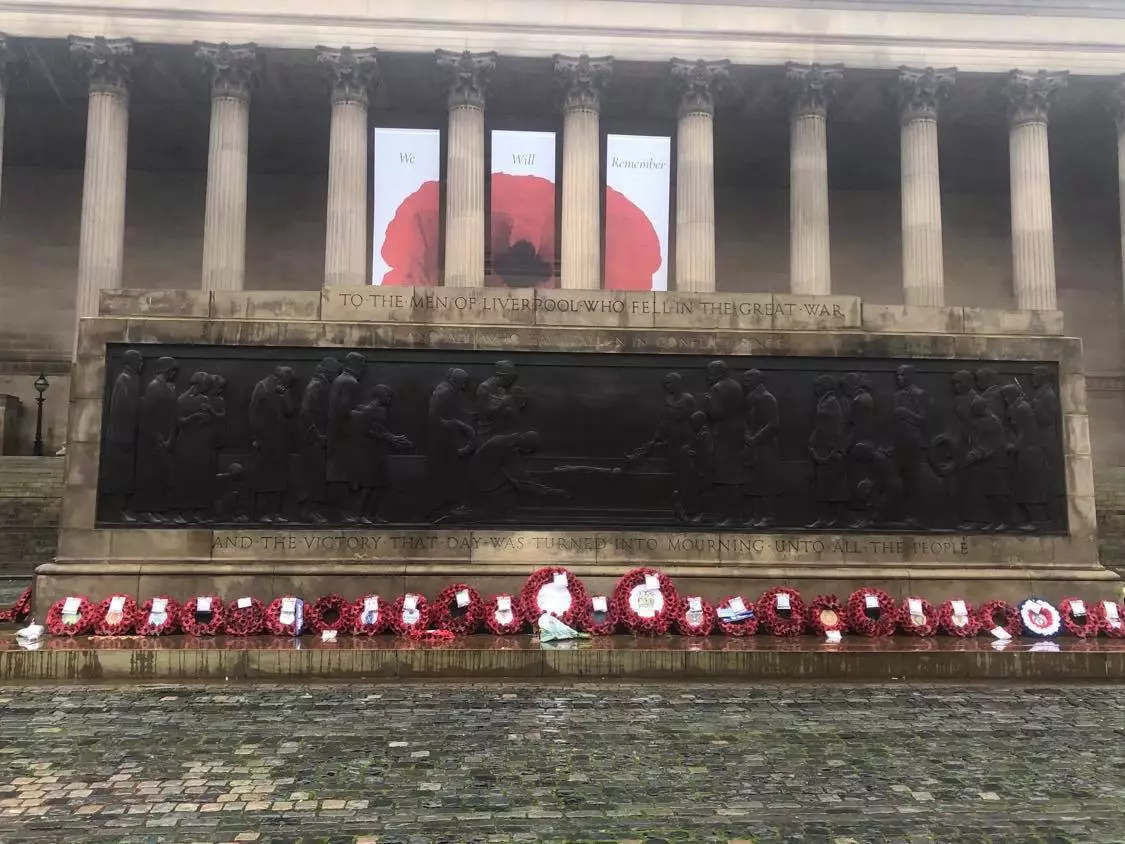 Tributes at Liverpool Cenotaph on St George's Plateau.