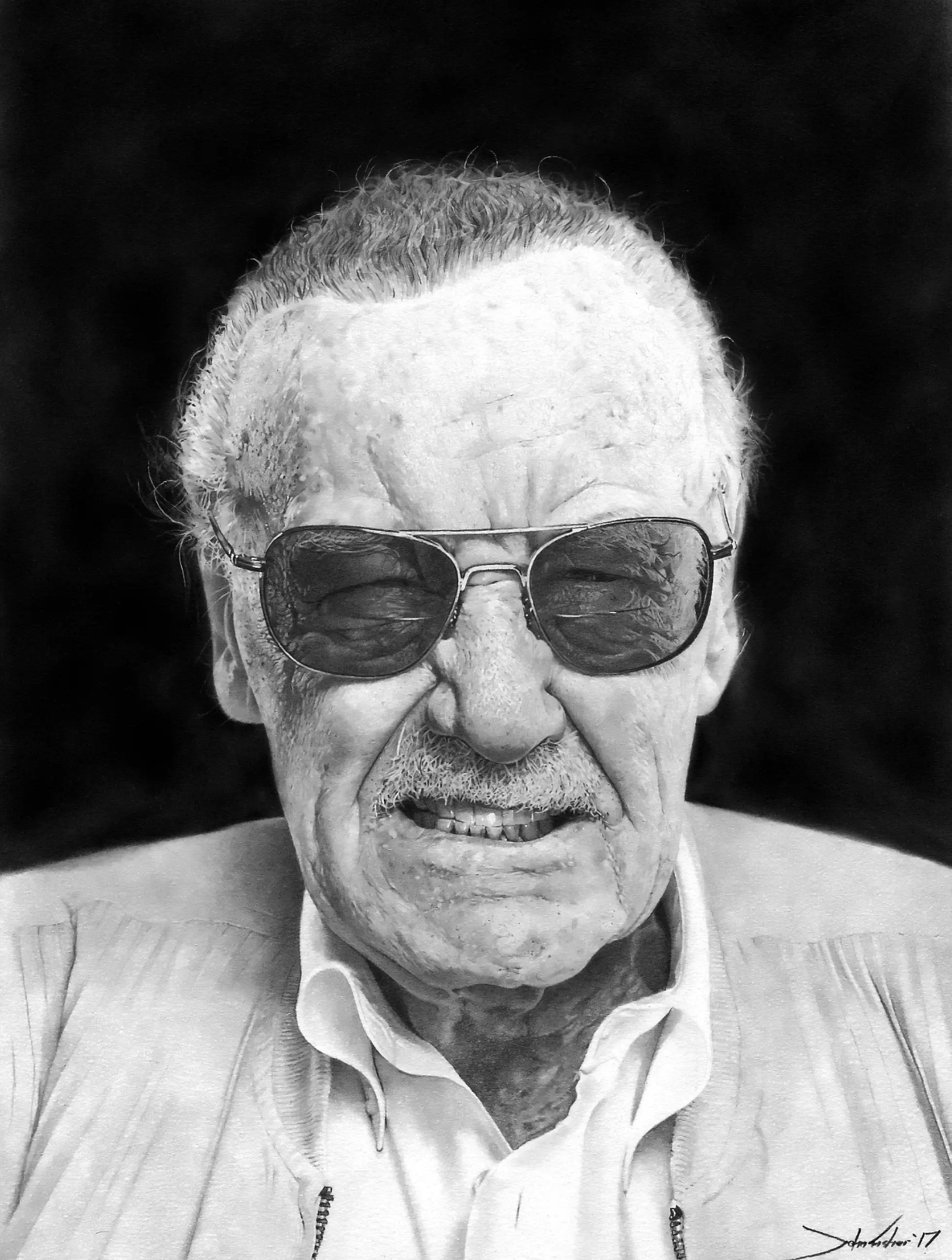 John draws celebrities as well as pets and people - here's Marvel legend Stan Lee.