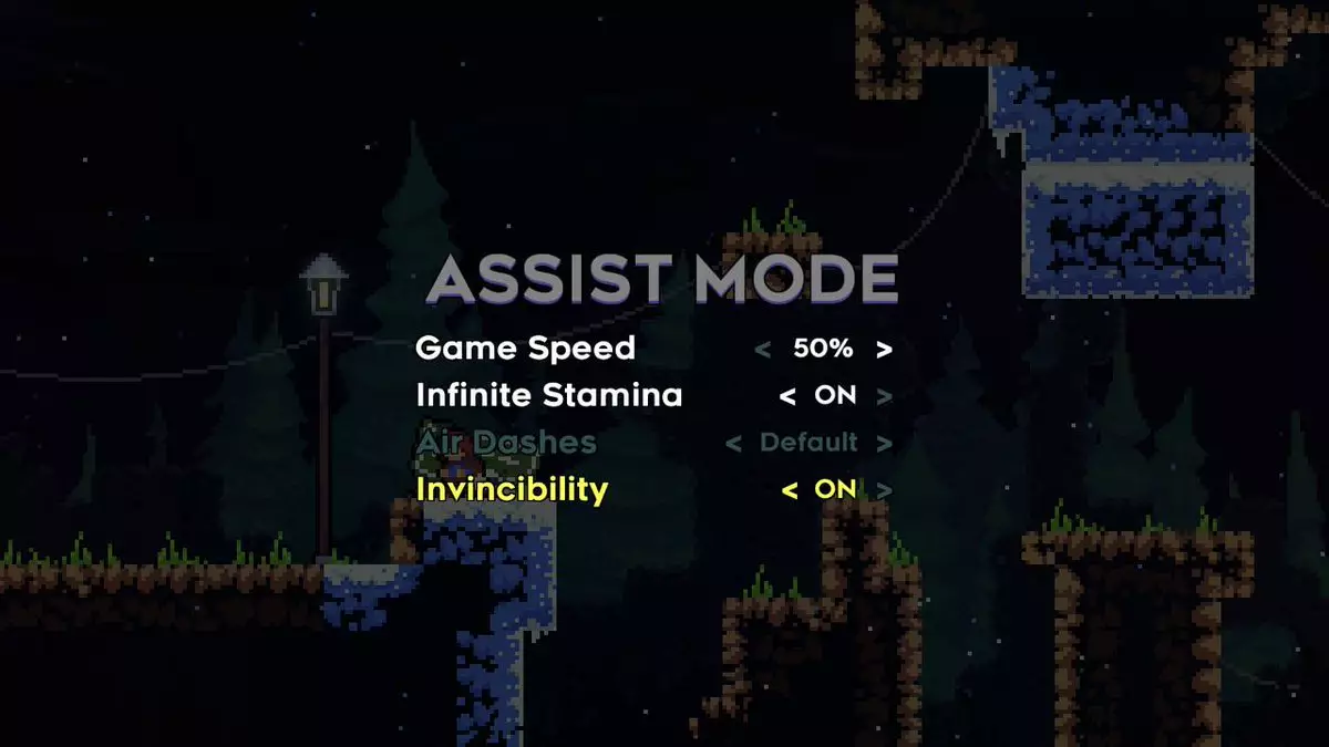 Accessibility options in 'Celeste' /