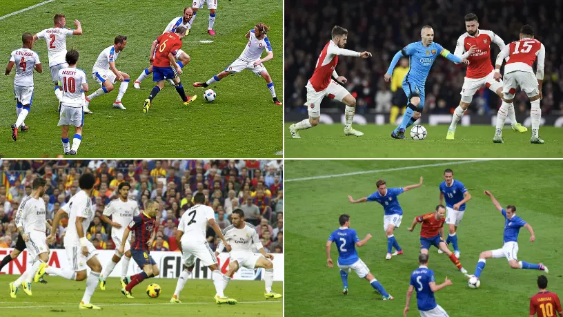 There's A Website Dedicated To Pictures Of Andres Iniesta Surrounded By Opposing Players
