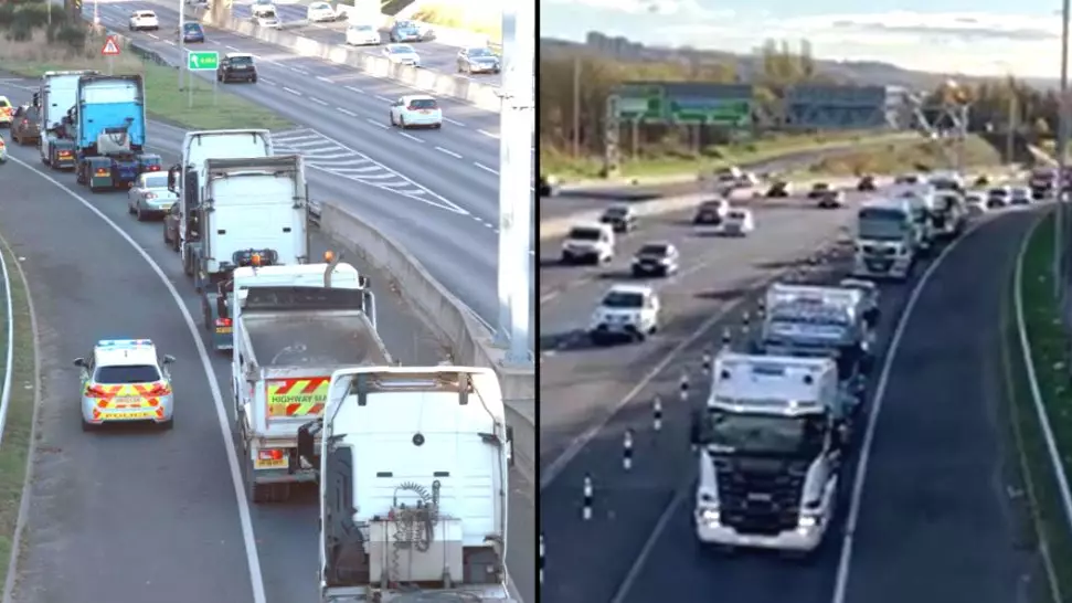Lorries Driving 5MPH Bring Motorway Close To Standstill In Protest Over Fuel Prices