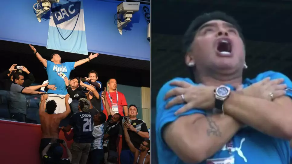 Diego Maradona Went Absolutely Mad From The Stands After Lionel Messi's Goal 