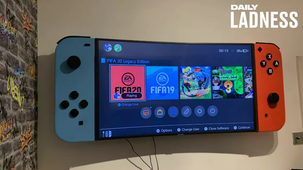 Dad Builds A Gigantic Nintendo Switch For His Son's Bedroom Television