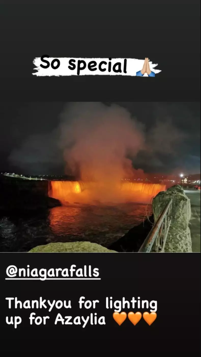 Niagara Falls was also lit orange (