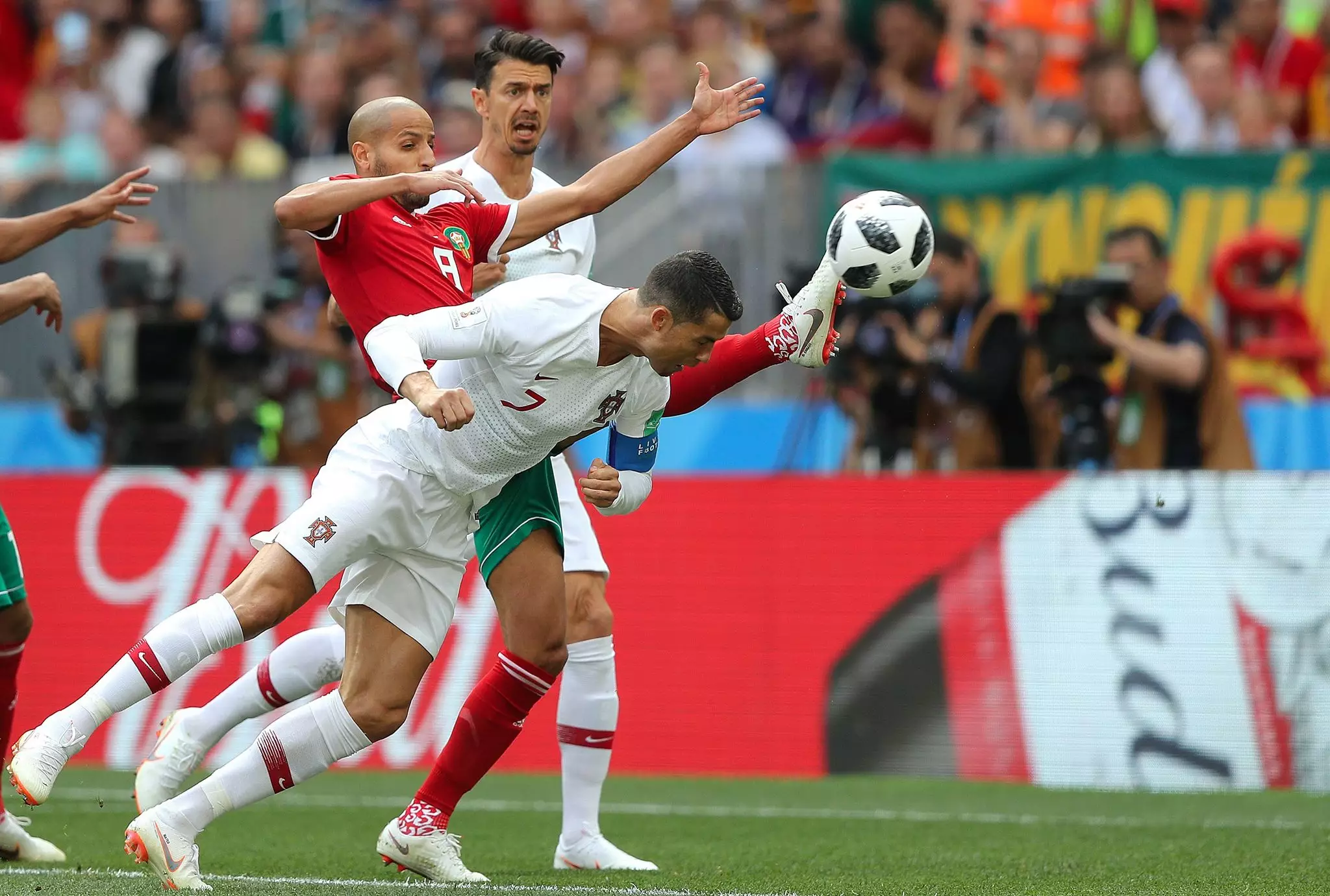 Ronaldo heads home his fourth goal of the tournament. Image: PA Images