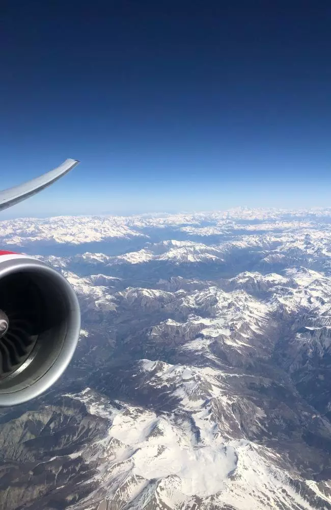 The Virgin Australia flight travelling over the French Alps.