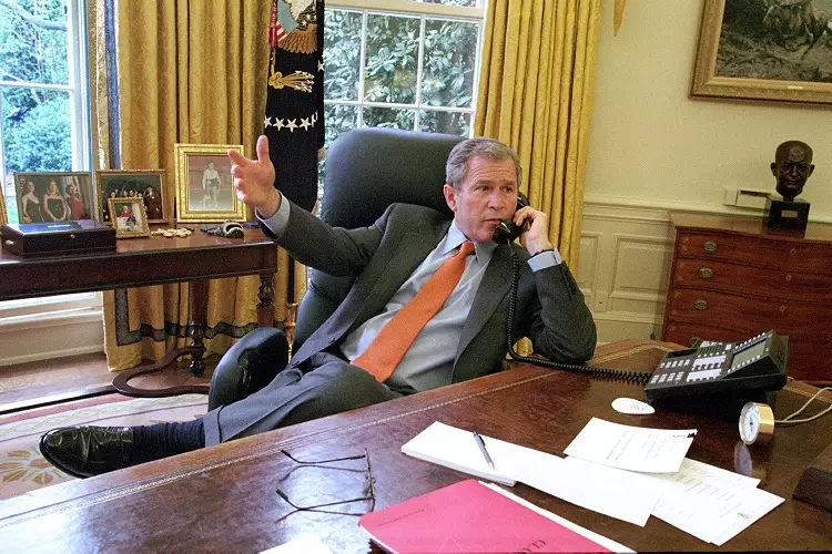 Former US President George W Bush in the Oval Office in 2001.