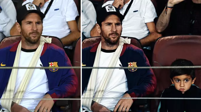 Lionel Messi Watches Barcelona Vs Inter With His Son