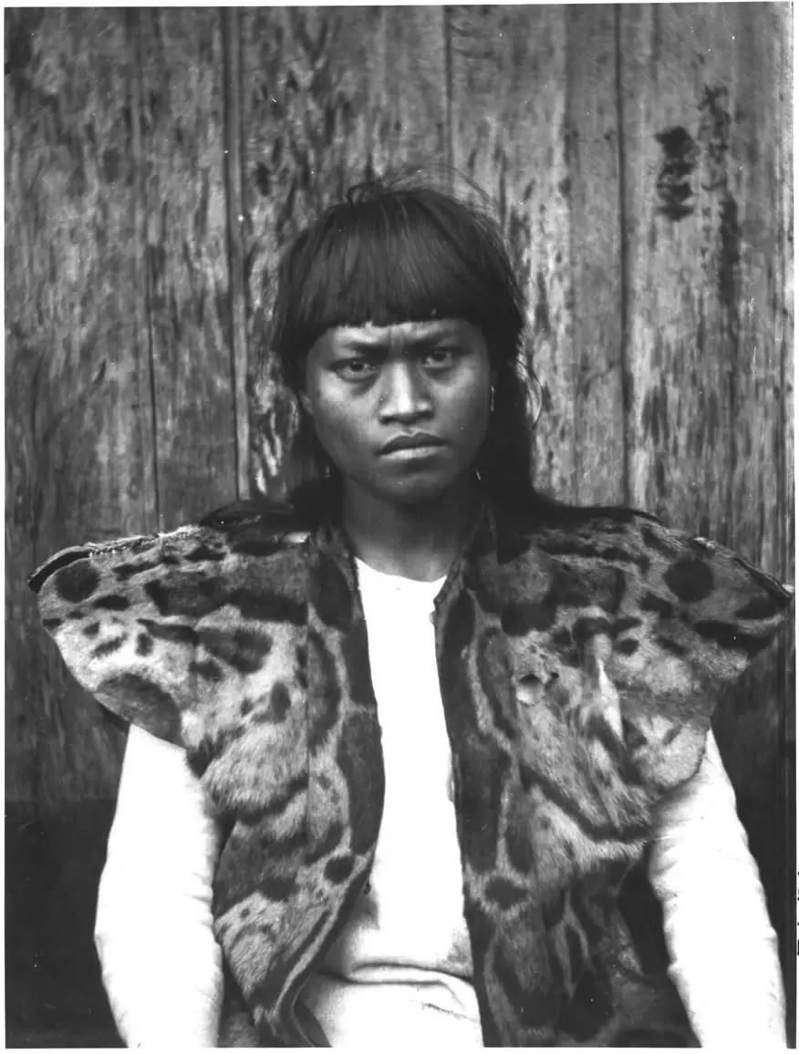 Taiwanese Aboriginal man wearing a clouded leopard fur.