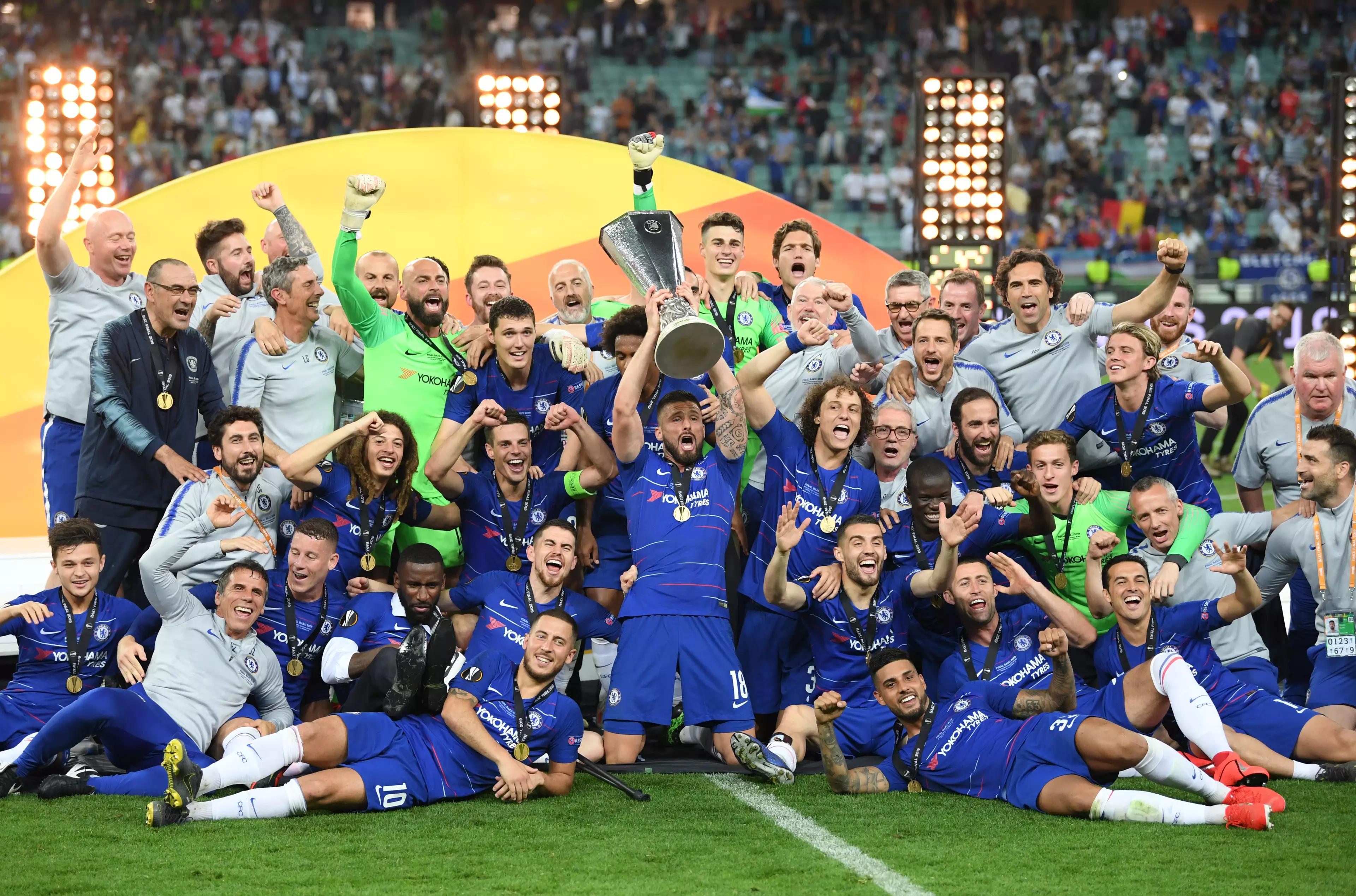 Chelsea with the Europa League win. Image: PA Images