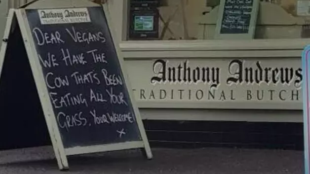 Vegans Outraged By 'Tongue In Cheek' Sign Outside Derbyshire Butcher's Shop