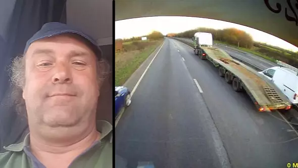 Hero Lorry Driver Stops Runaway Van With His HGV In Incredible Footage