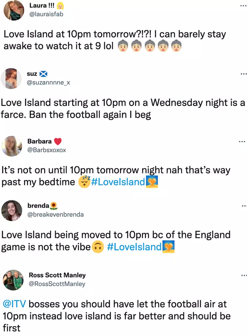 Love Island fans were not happy after hearing about the show's 10pm start time (
