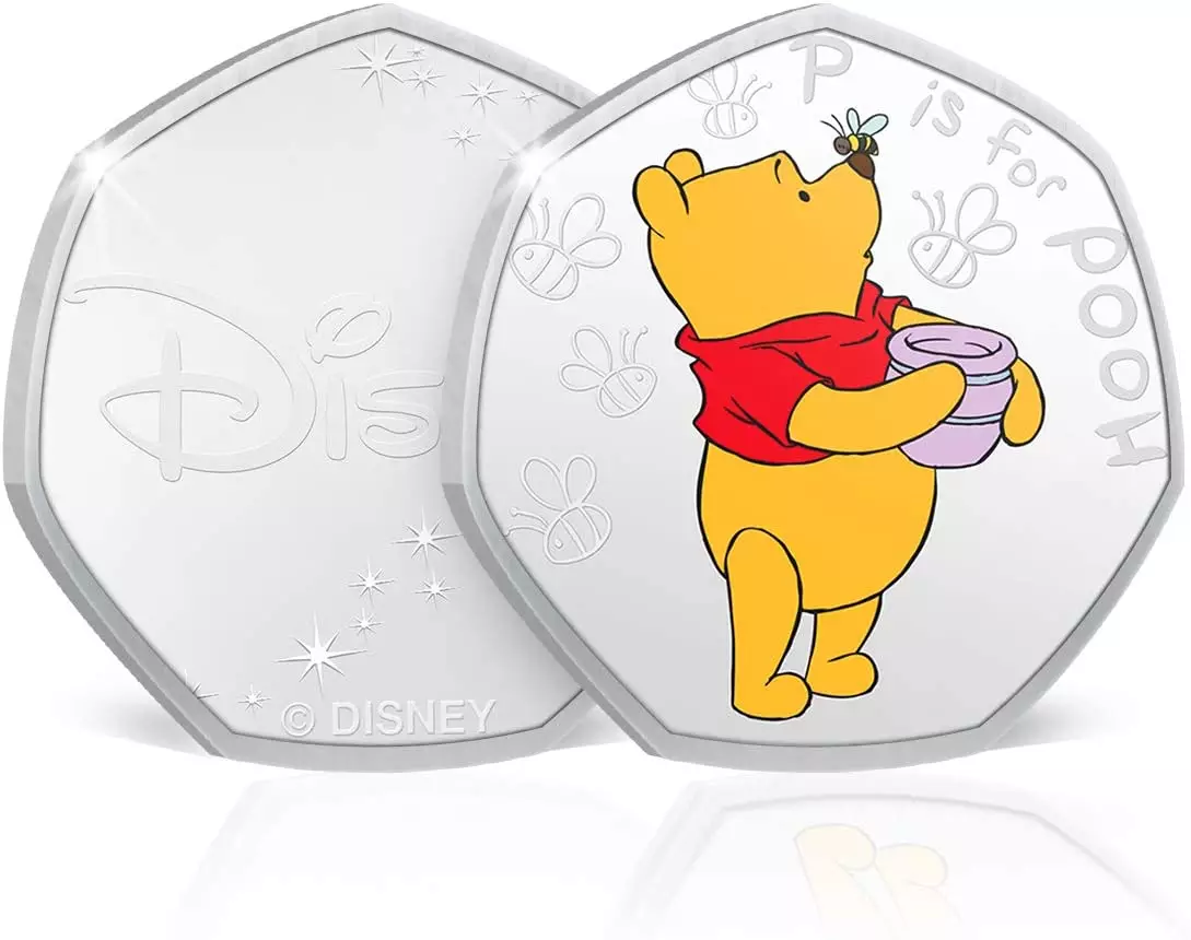 The 50p could look something similar to this one from The Koin Club, featuring Pooh in his red jumper (