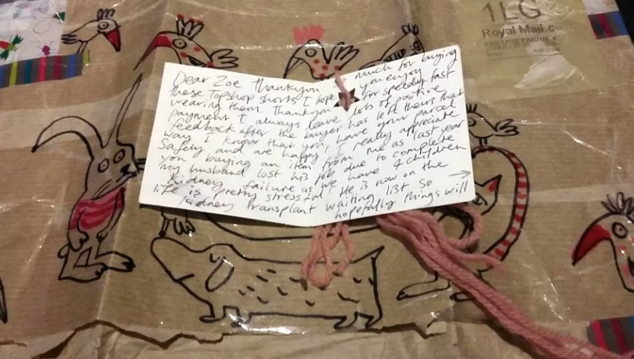 The note inside the package.