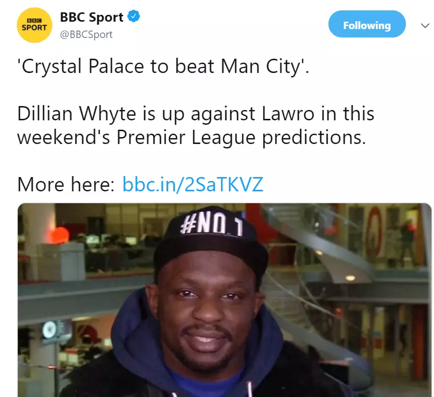 Dillian Whyte with the prediction of a lifetime. Image: BBC Sport