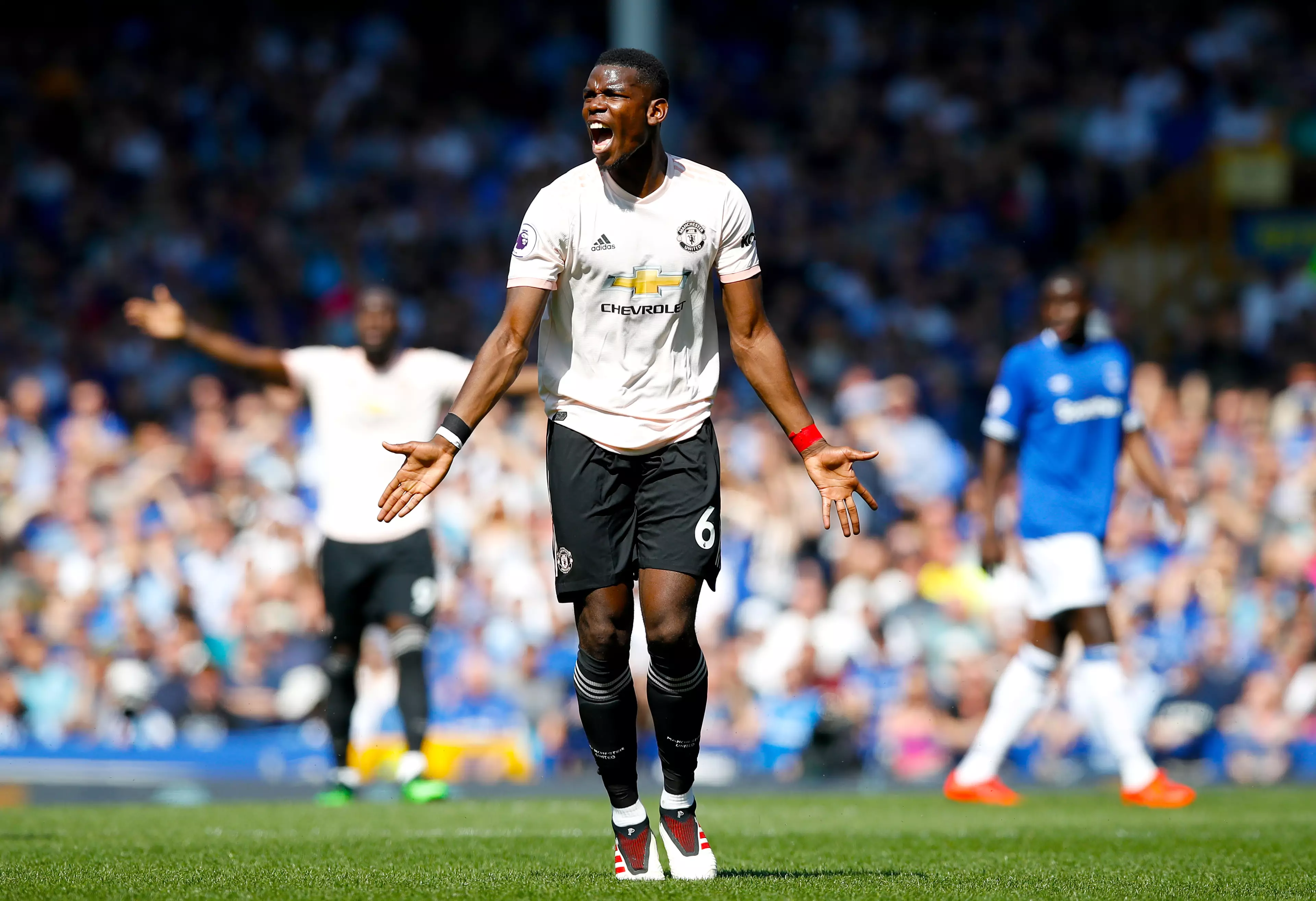 Pogba cuts a frustrated figure at Goodison Park. Image: PA Images