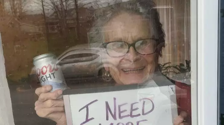 93-Year-Old Woman Uses Sign To Ask For More Beer During Lockdown