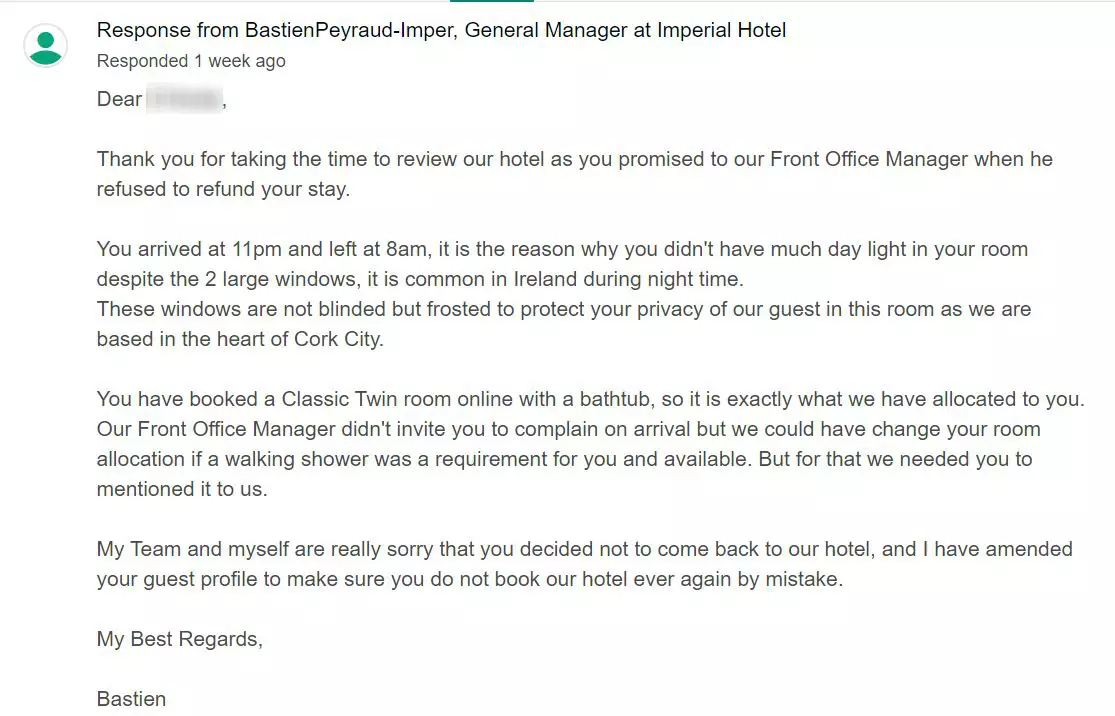 The hotel manager's brilliant response.