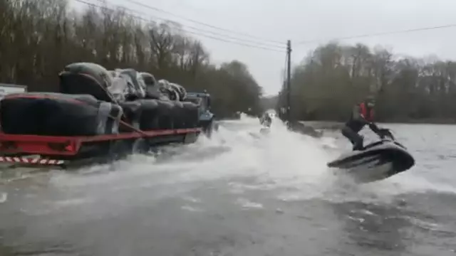 Jet Skiers Perform Tricks On Flooded Roads In Ireland After Storm Jorge