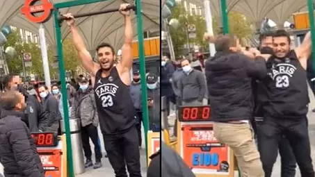 Stall Owner Pulls Contestant Down From Hanging Bar As He's About To Win £100