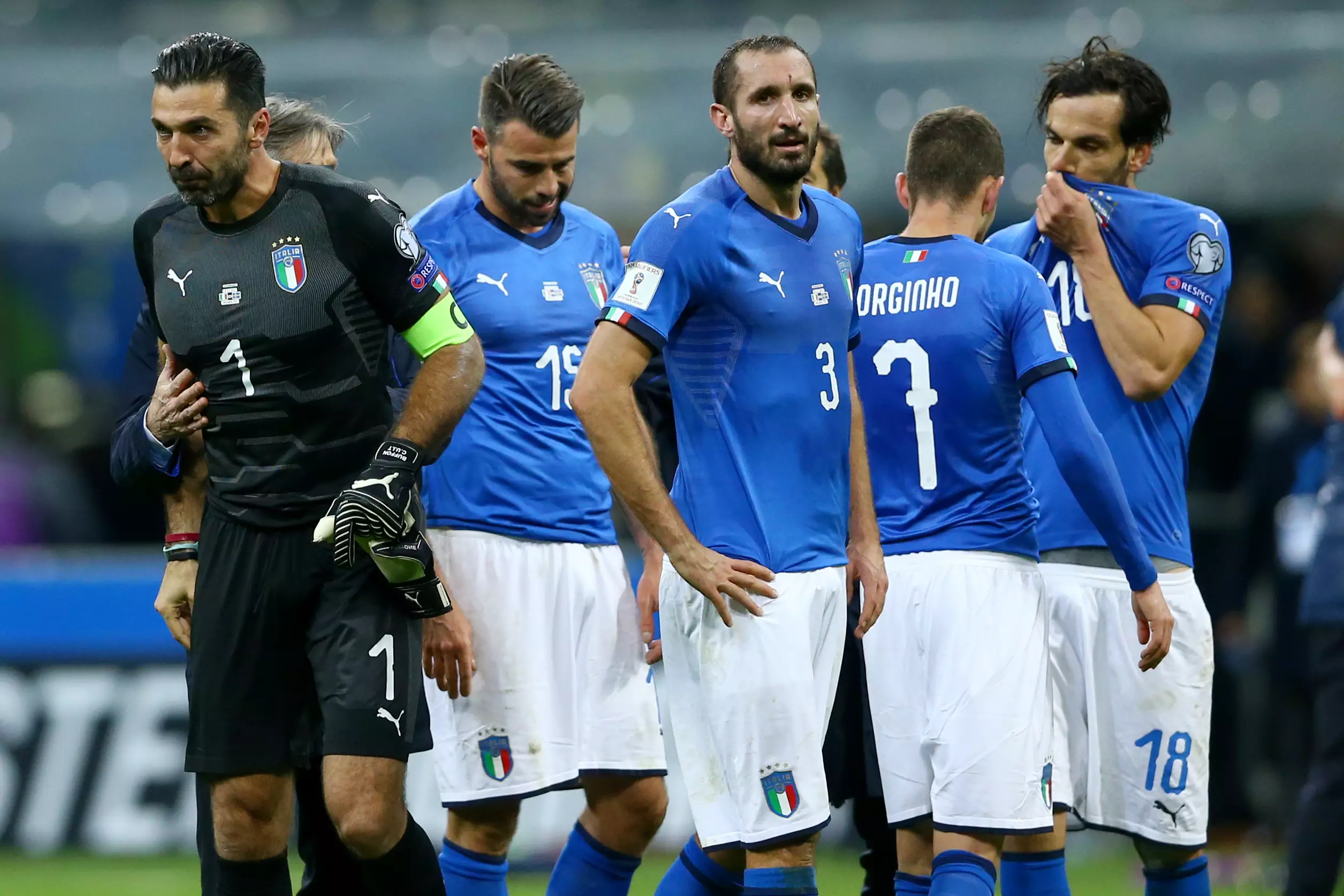 Italy players fail to hide their emotions after being knocked out of the World Cup. Image: PA Images